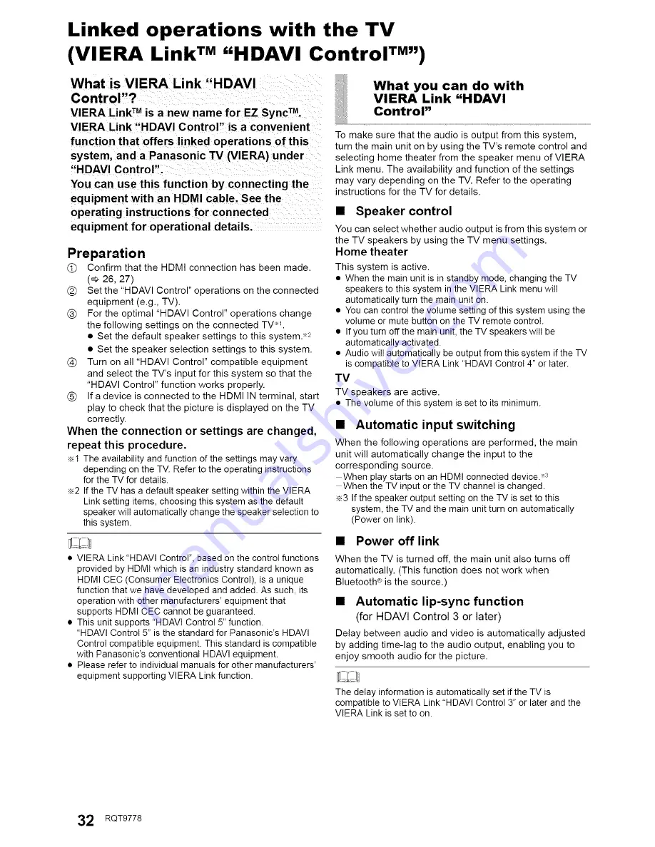 Panasonic SC-HTB770 Owner'S Manual Download Page 32