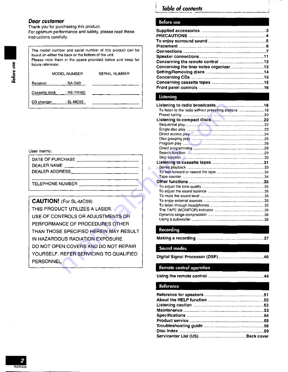 Panasonic SCS2350 - HI-FI COMPONENT SYSTEM Operating Manual Download Page 2