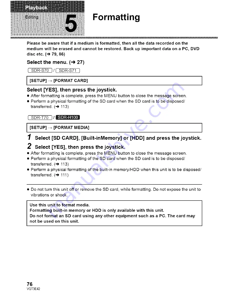 Panasonic SDR-H100P Owner'S Manual Download Page 76