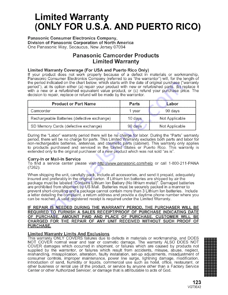 Panasonic SDR-H100P Owner'S Manual Download Page 123