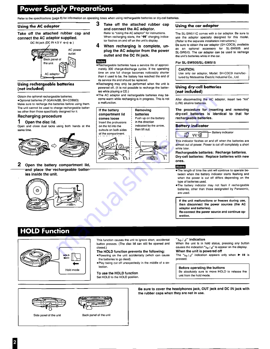 Panasonic SL-SW505 Operating Instructions Manual Download Page 2