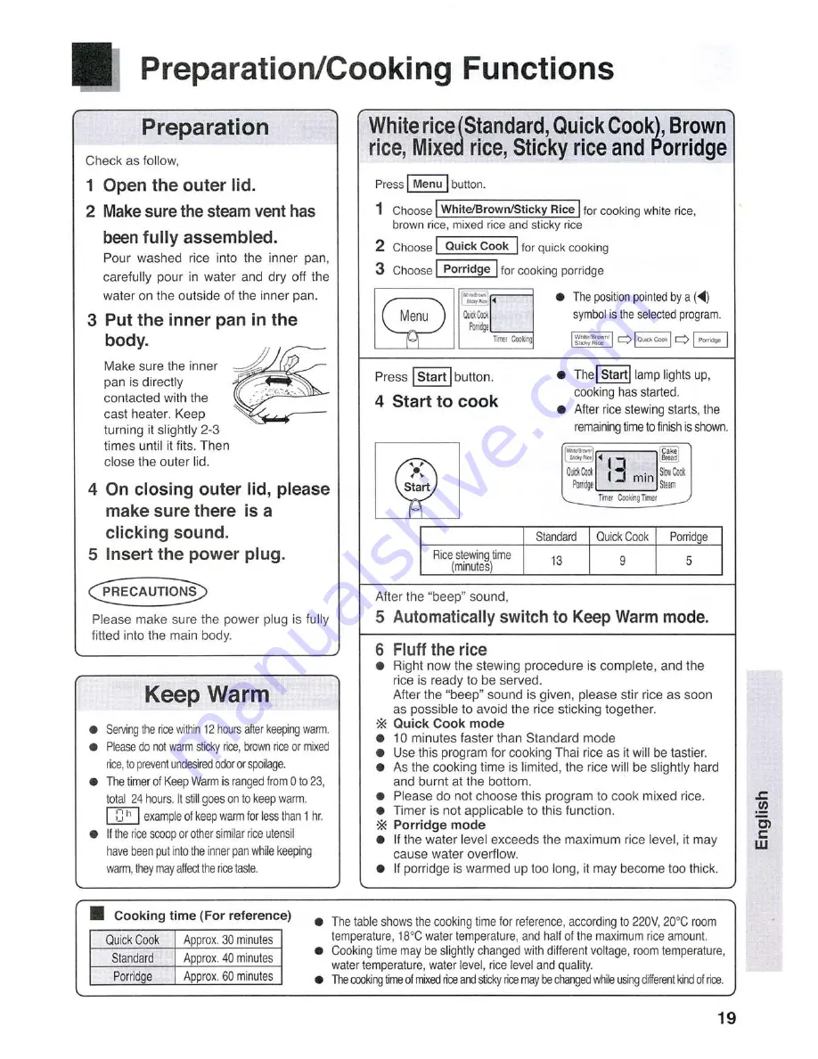 Panasonic SR-LP18 Operating Instruction Download Page 19