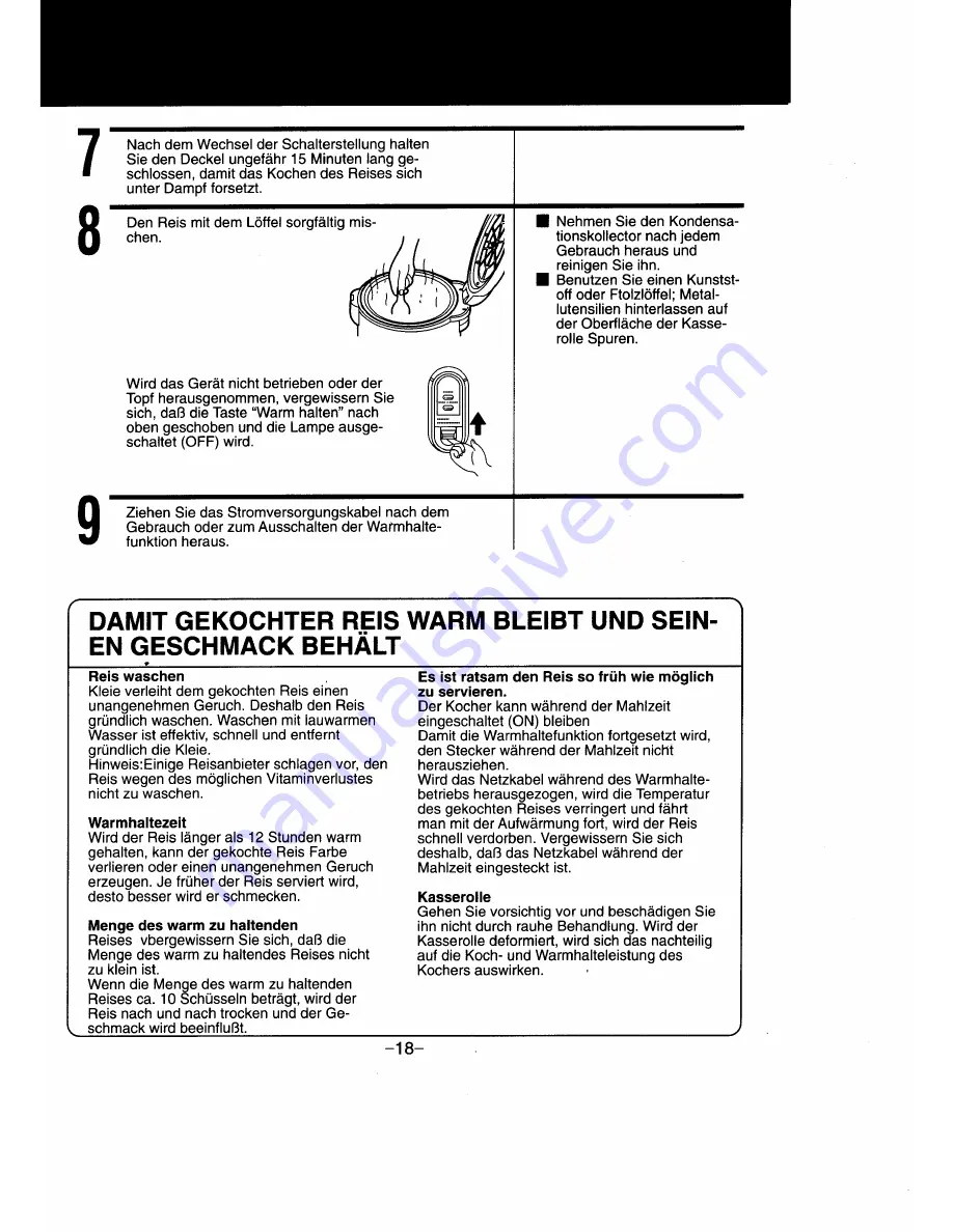 Panasonic SR2363F - SPS RICE COOKER/WARM Operating Instructions Manual Download Page 19