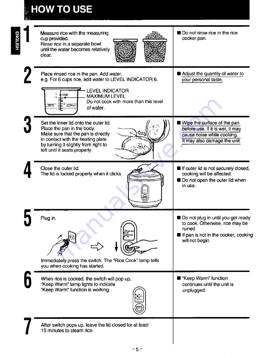 Panasonic SRSH15PA - RICE COOKER-LOW Operating Instructions Manual Download Page 6