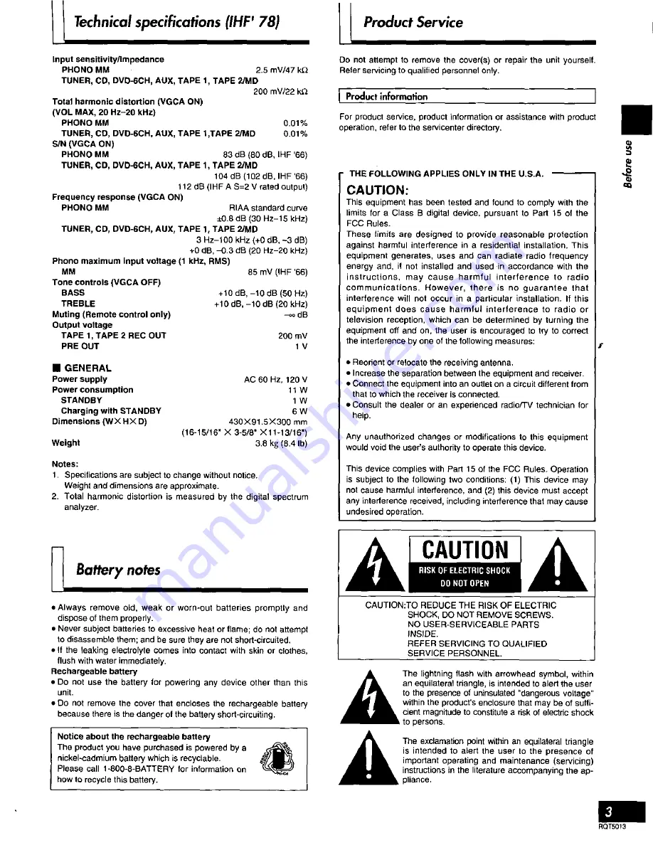 Panasonic SUC1010 - AMPLIFIER Скачать руководство пользователя страница 3