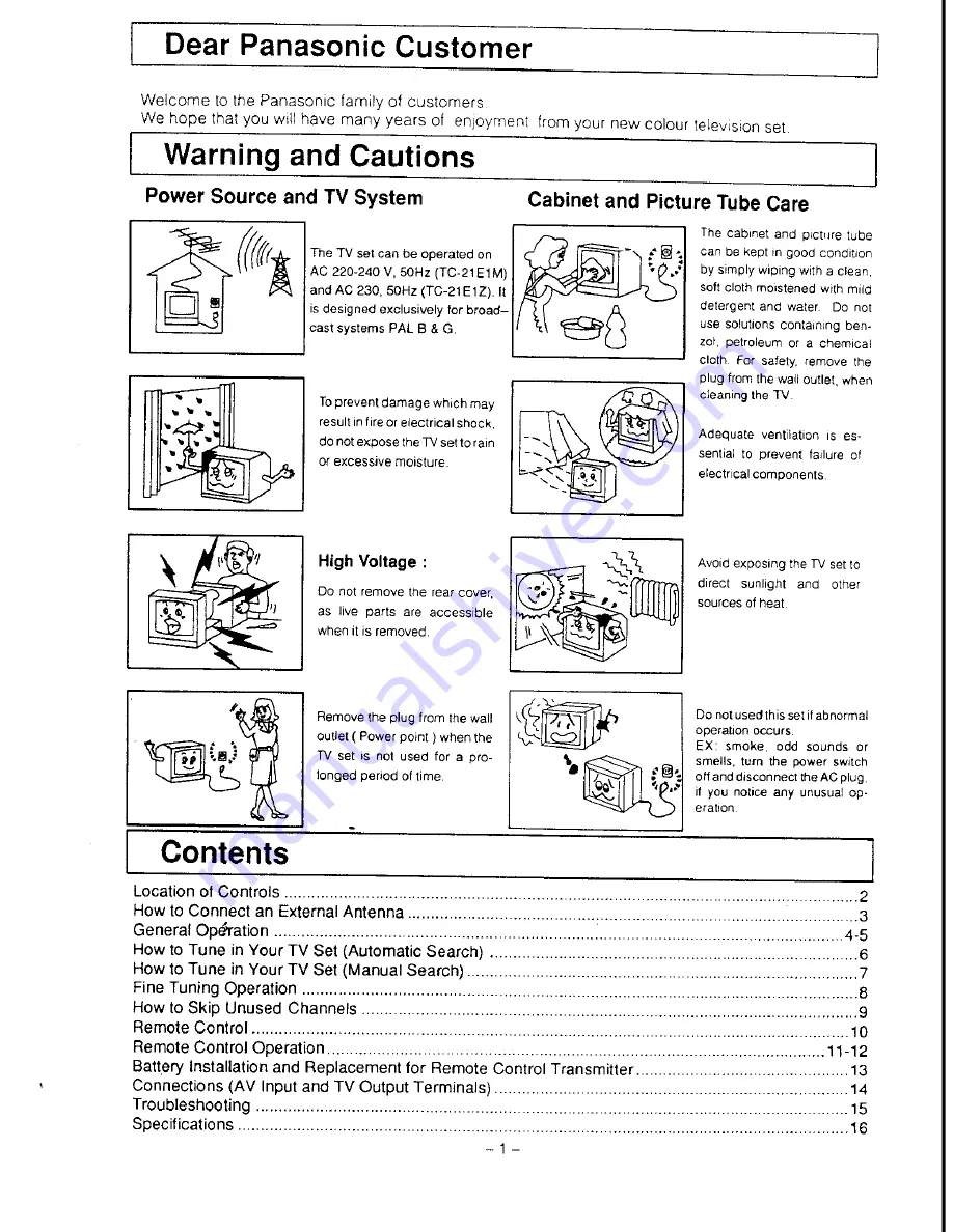 Panasonic TC-21E1M Operating Instructions Manual Download Page 2