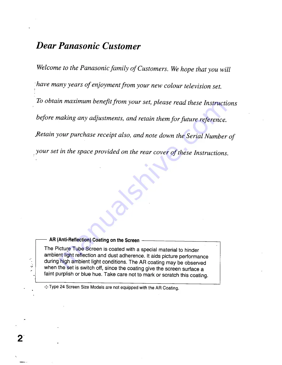 Panasonic TC-24WG10 Series Operating Instructions Manual Download Page 2