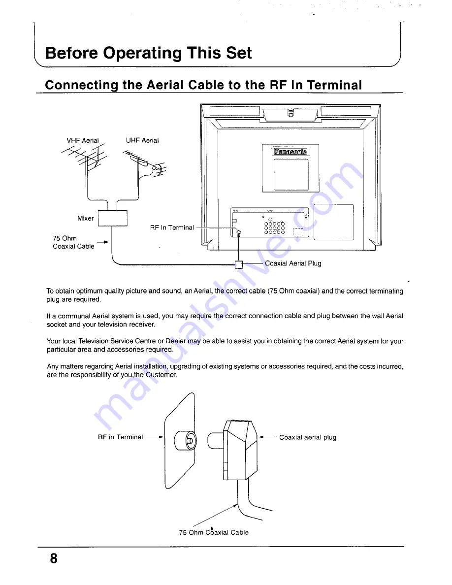 Panasonic TC-29P100 Series Operating Instructions Manual Download Page 8