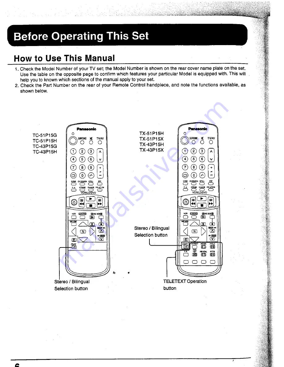 Panasonic TC-43P15 Series Operating Instructions Manual Download Page 6