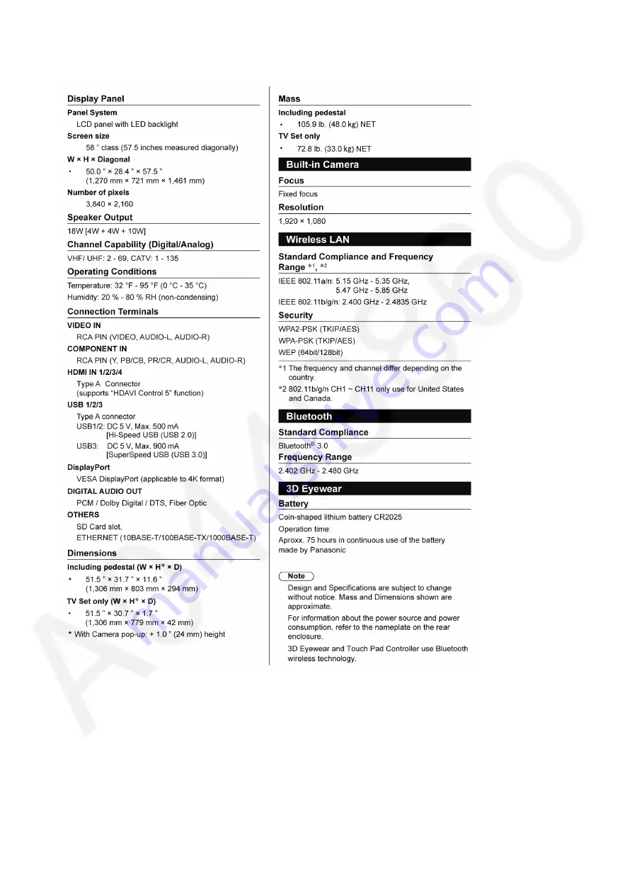 Panasonic TC-58AX800U Service Manual Download Page 7