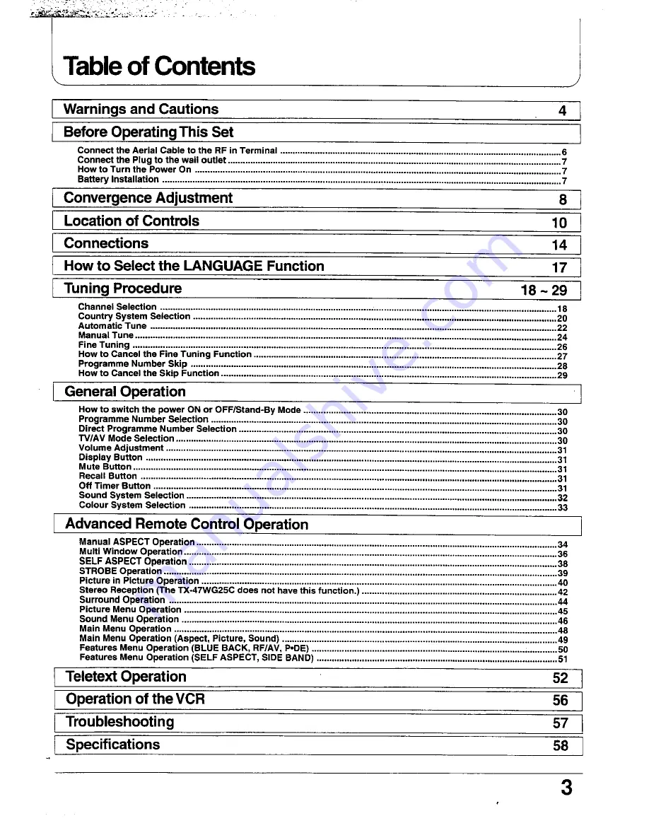 Panasonic TX-47WG25 Series Operating Instructions Manual Download Page 3