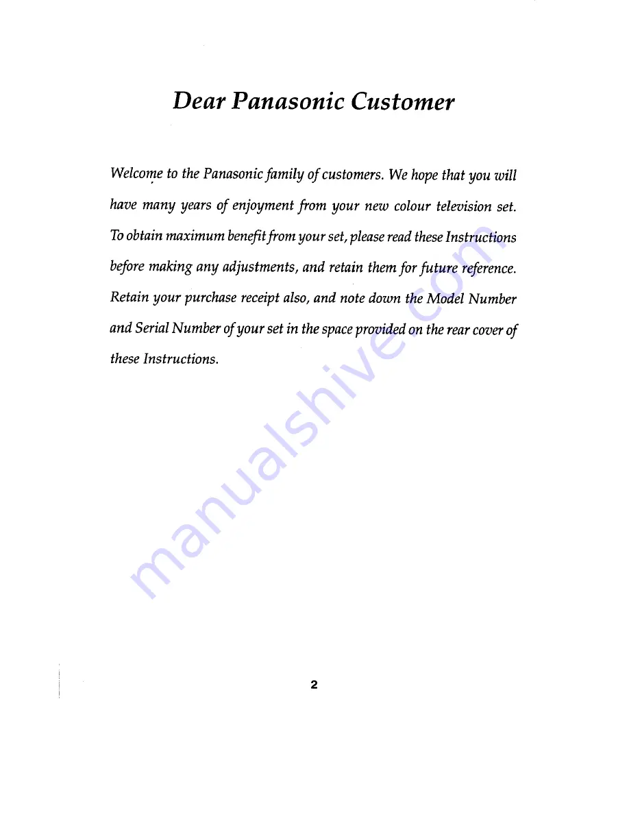 Panasonic TX-79P25Z Operating Instructions Manual Download Page 2