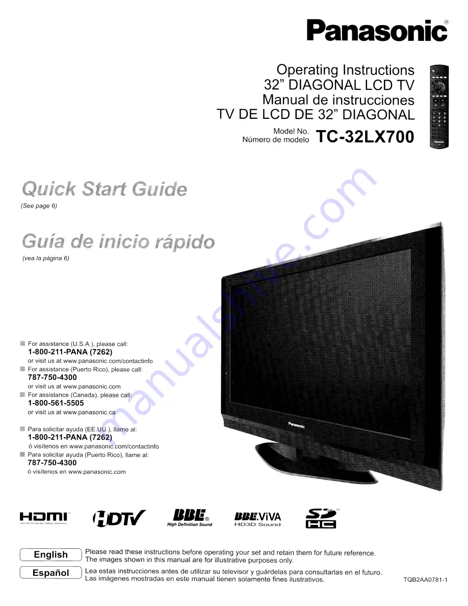 Panasonic Viera TC-32LX700 Operating Instructions Manual Download Page 1