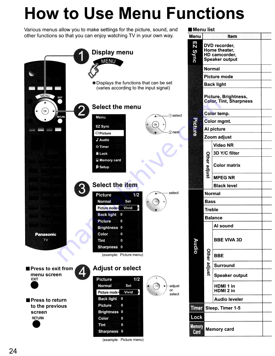 Panasonic Viera TC-32LX700 Скачать руководство пользователя страница 24