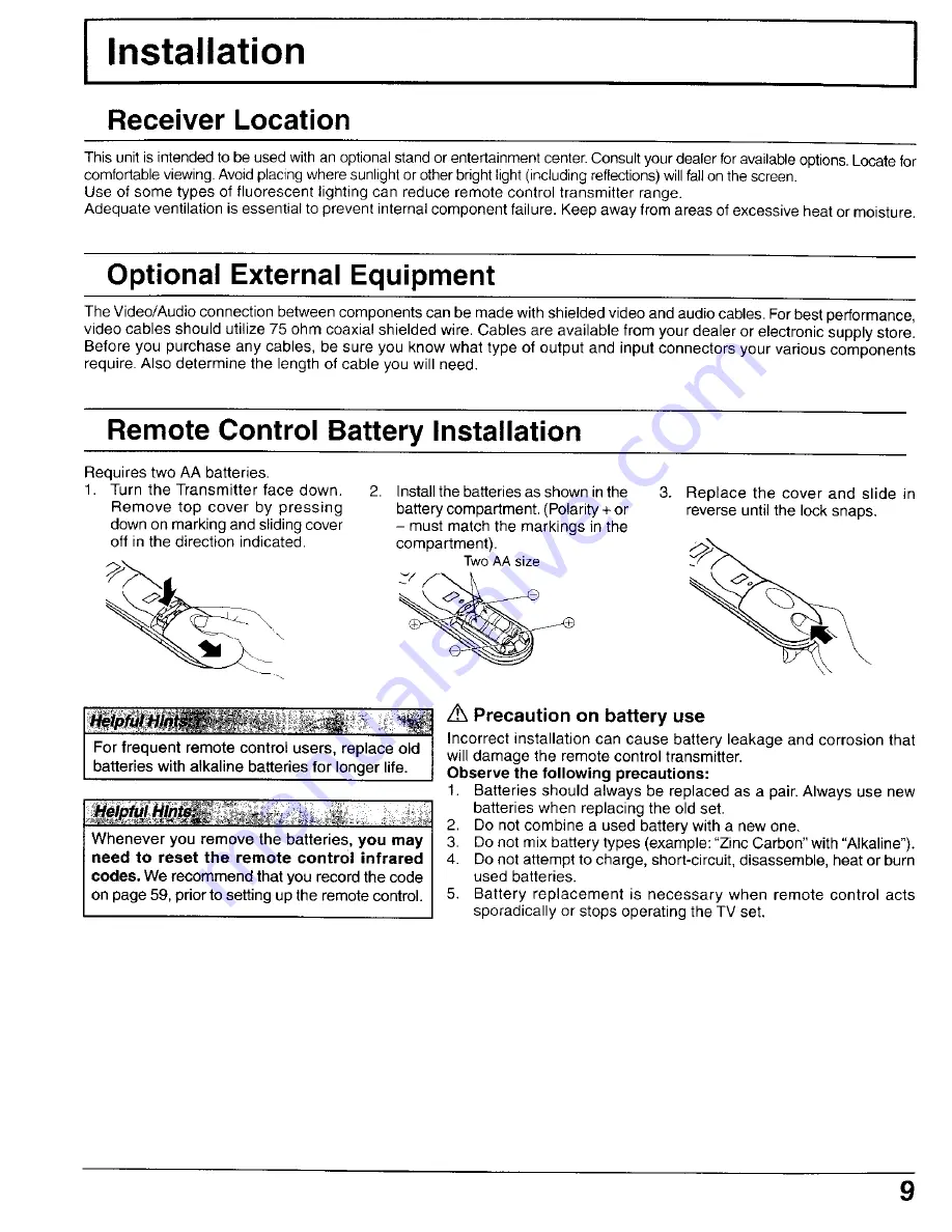 Panasonic Viera TH-37PA20 Operating Instructions Manual Download Page 9