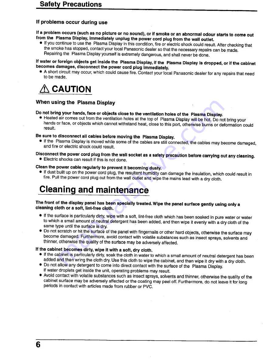 Panasonic Viera TH-42PWD4 Operating Instructions Manual Download Page 6