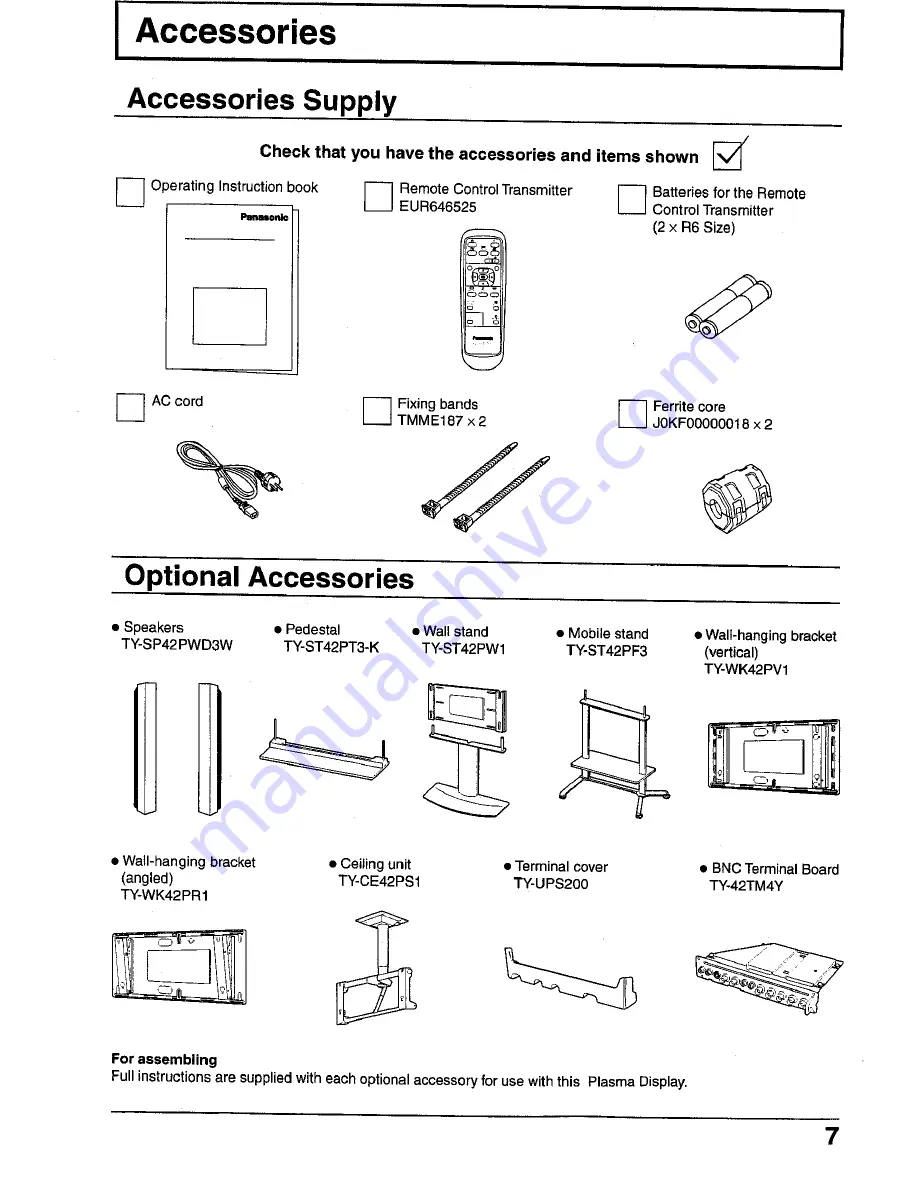 Panasonic Viera TH-42PWD4 Operating Instructions Manual Download Page 7