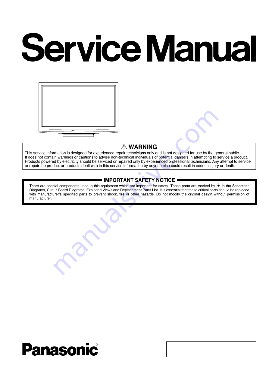 Panasonic Viera TH-P42X20K Service Manual Download Page 1