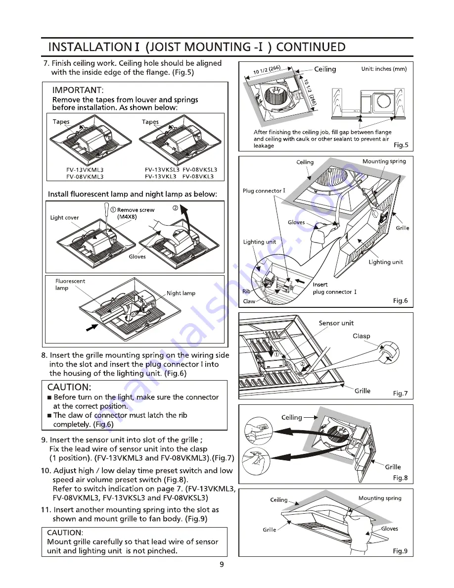 Panasonic WhisperGreen FV-08VKL3 Installation Instructions Manual Download Page 9