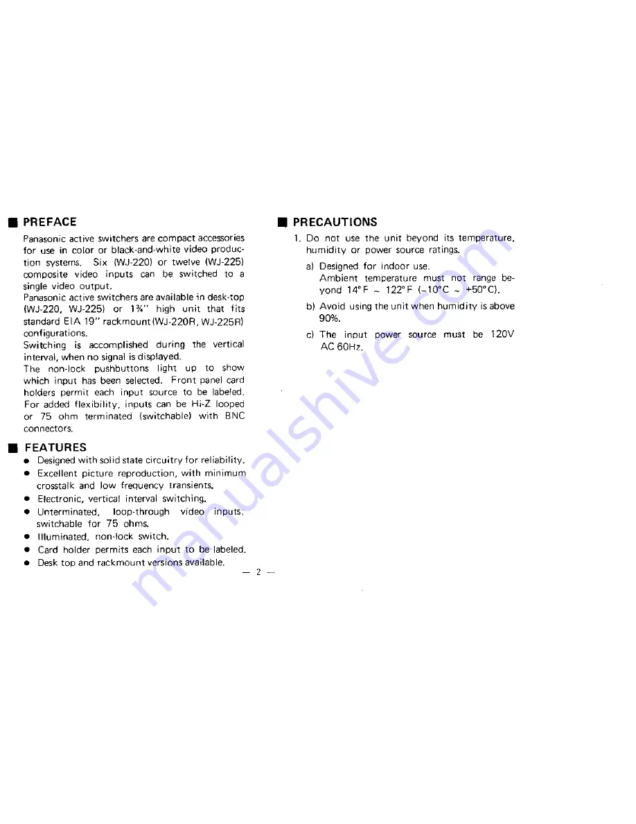 Panasonic WJ-220 Operating Instructions Manual Download Page 3