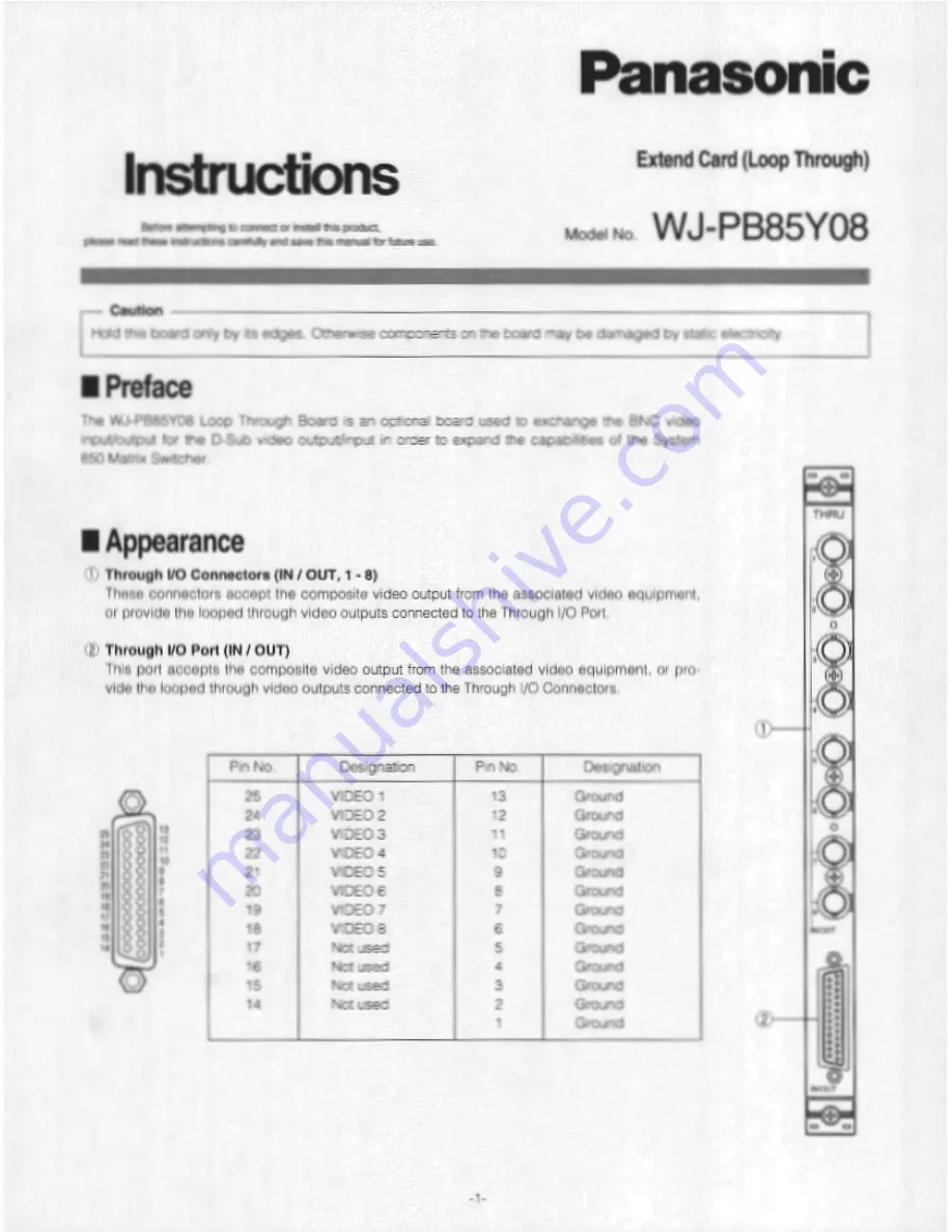 Panasonic WJ-PB85Y08 Скачать руководство пользователя страница 1