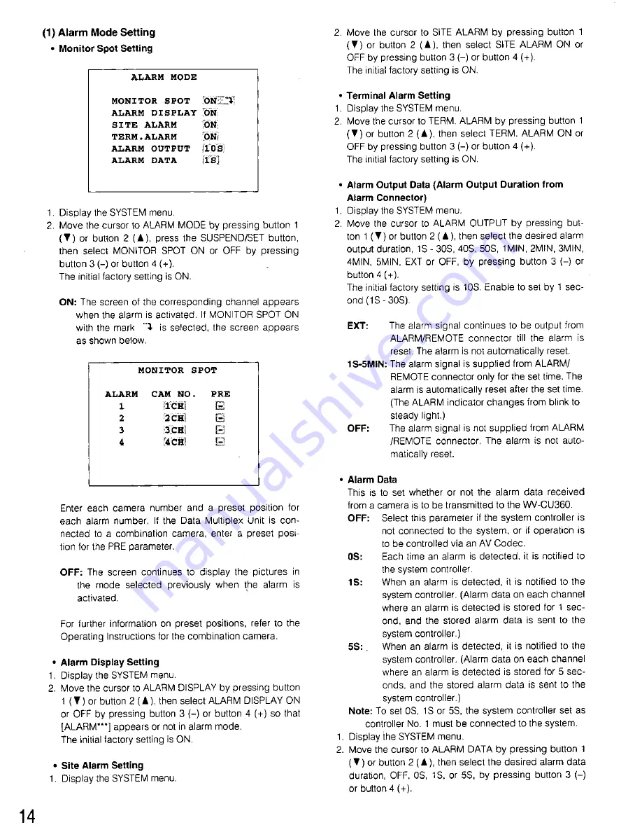 Panasonic WJMP204 - MULTIPLEX UNIT Operating Instructions Manual Download Page 14