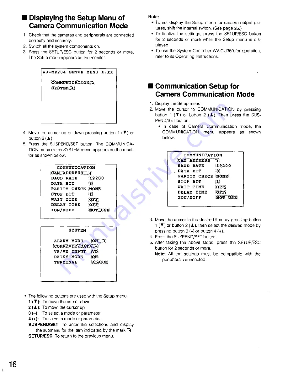 Panasonic WJMP204 - MULTIPLEX UNIT Operating Instructions Manual Download Page 16