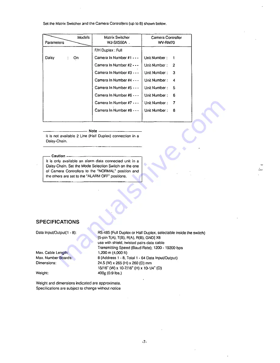 Panasonic WV-PB5548 Instructions Manual Download Page 7