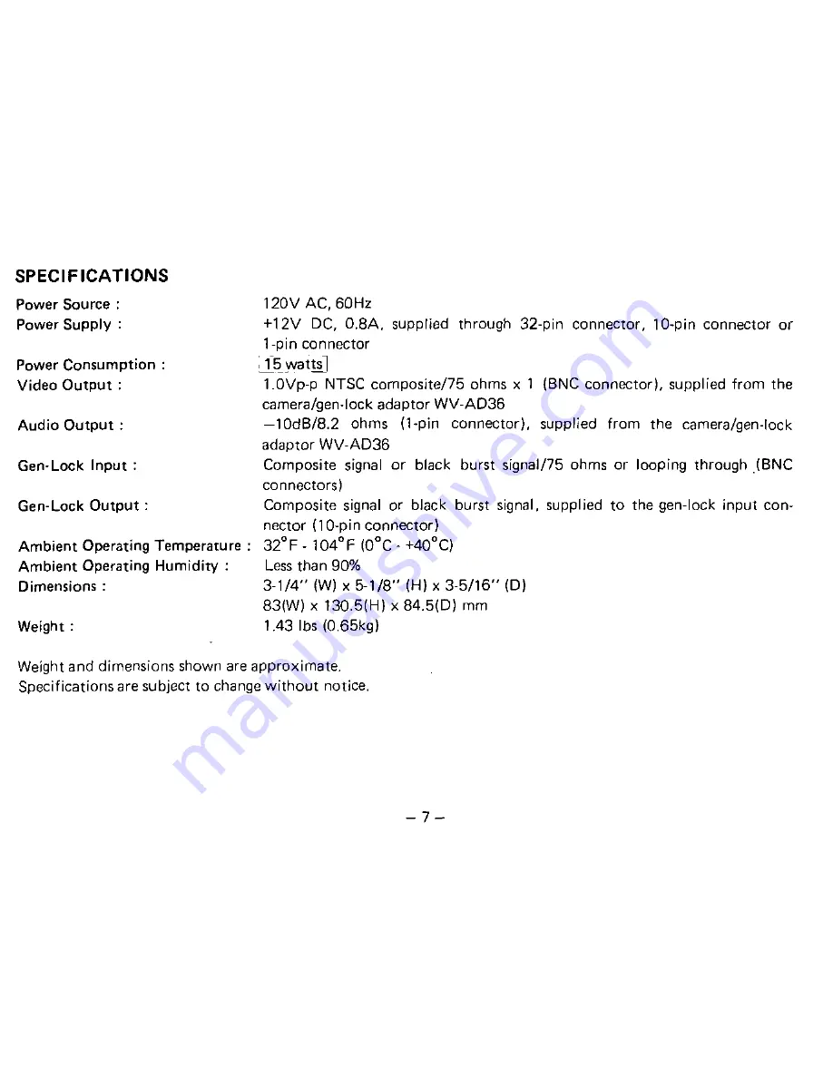 Panasonic WV-PS03 Operating Instructions Manual Download Page 10