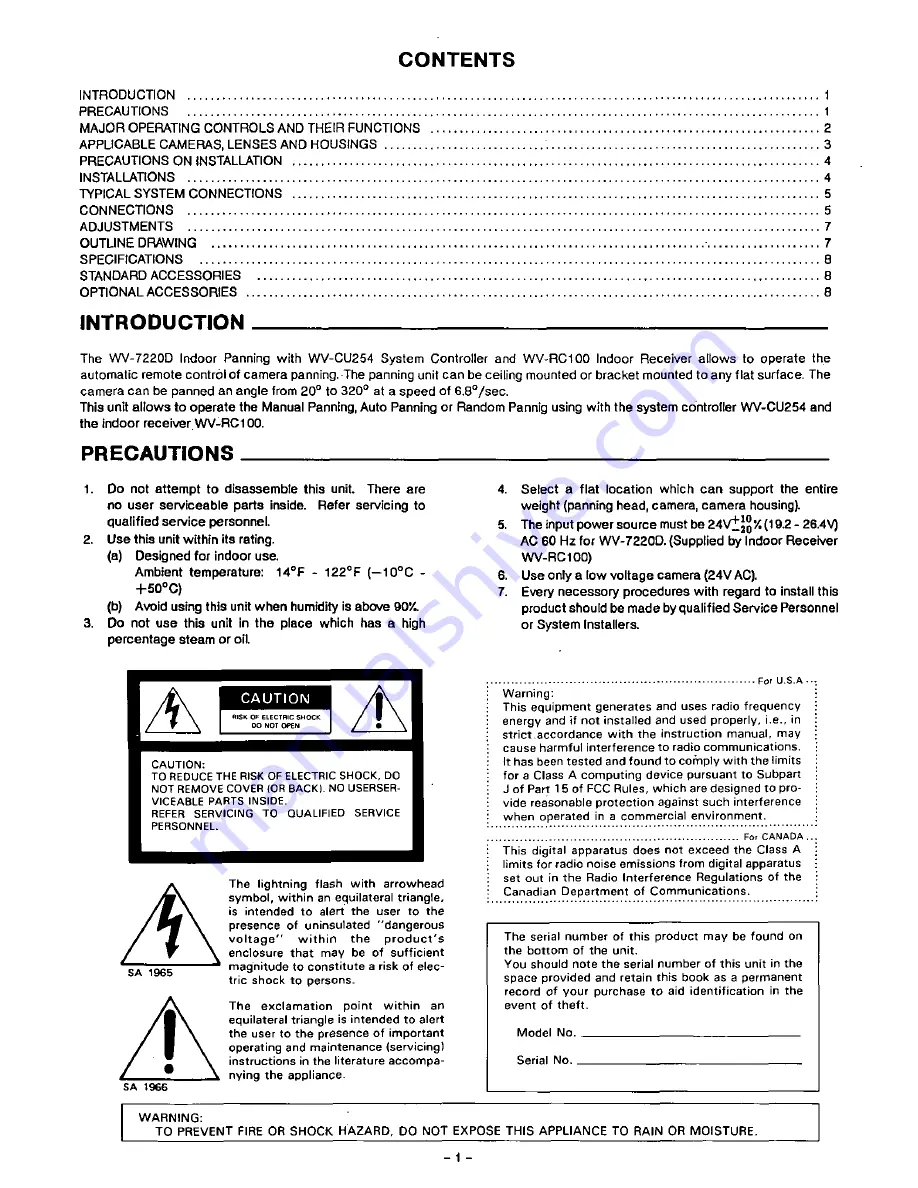 Panasonic WV7220D - CCTV ACCESSORIES Скачать руководство пользователя страница 2