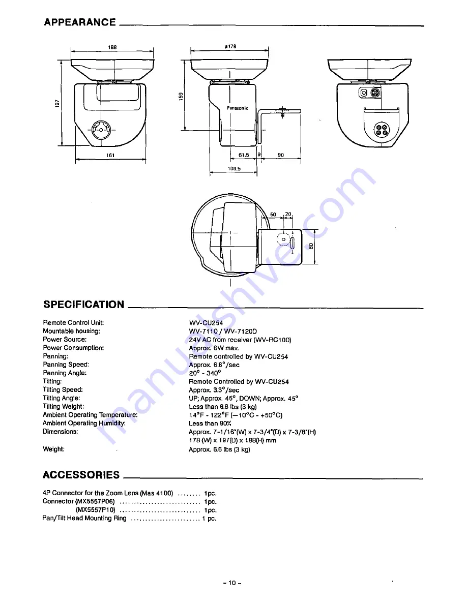 Panasonic WV7225 - PANA TILT Operating Instructions Manual Download Page 11