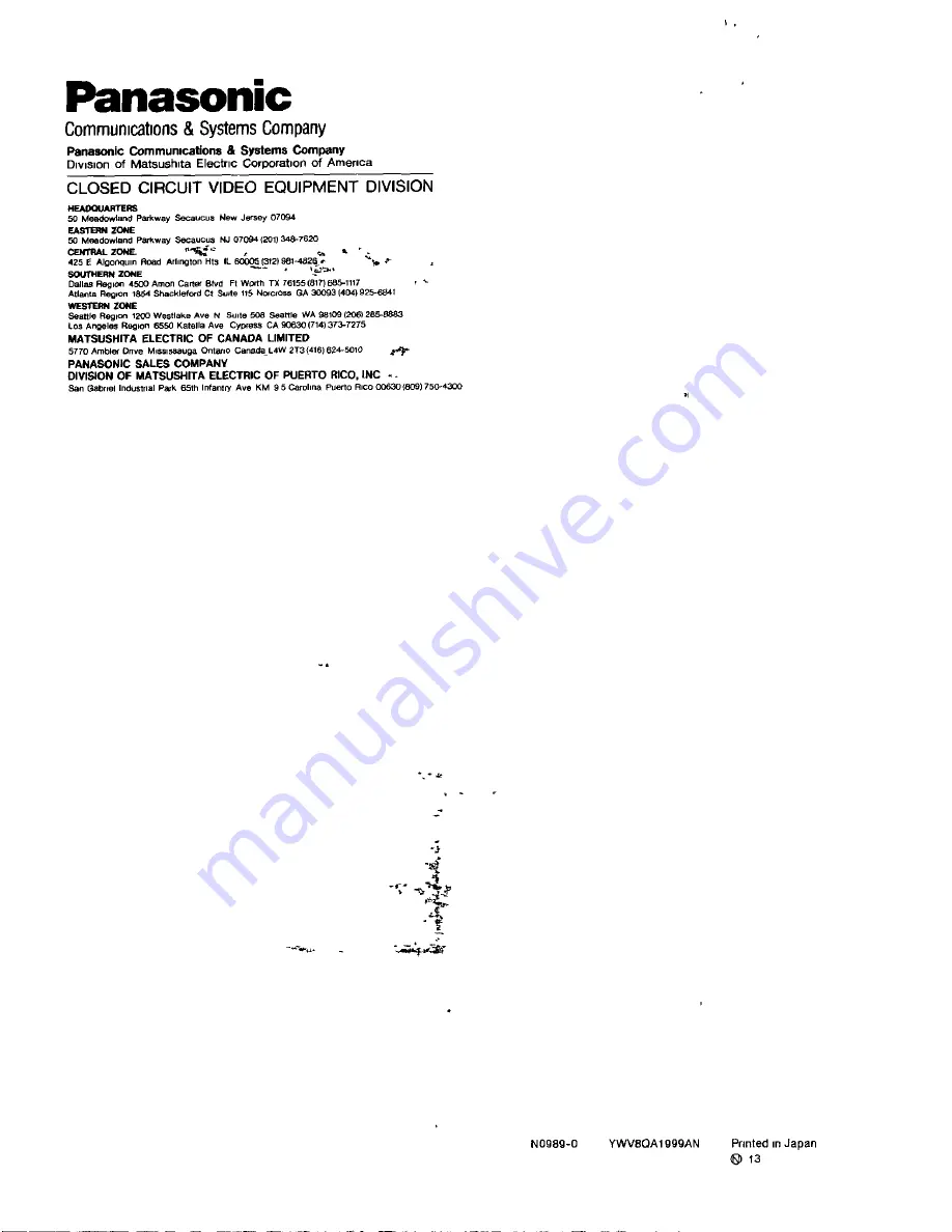 Panasonic WV7225 - PANA TILT Скачать руководство пользователя страница 12