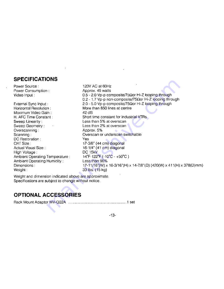 Panasonic WVBM1700 - 17