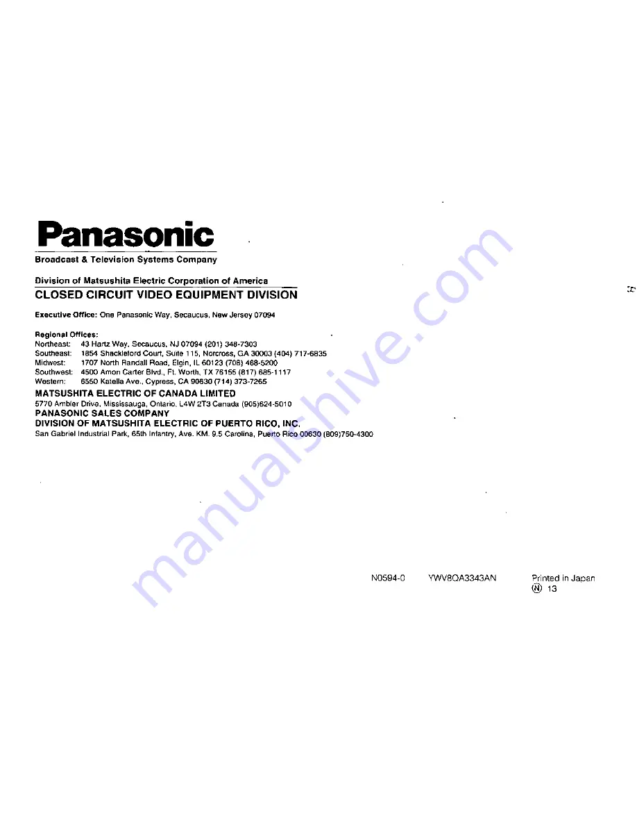 Panasonic WVBM1700 - 17