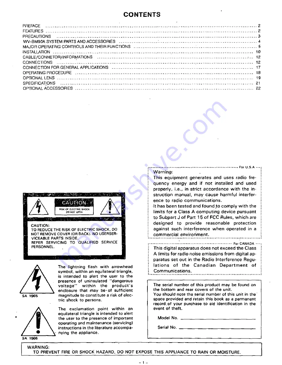 Panasonic WVBM90A - B&W MONITOR Operating Instructions Manual Download Page 2