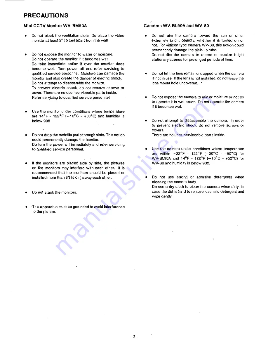 Panasonic WVBM90A - B&W MONITOR Operating Instructions Manual Download Page 4