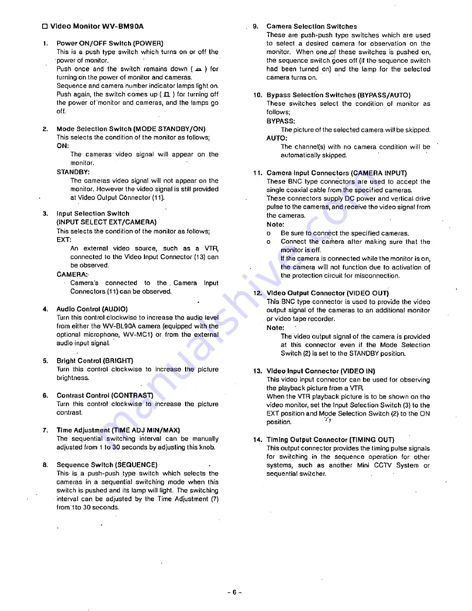 Panasonic WVBM90A - B&W MONITOR Operating Instructions Manual Download Page 7