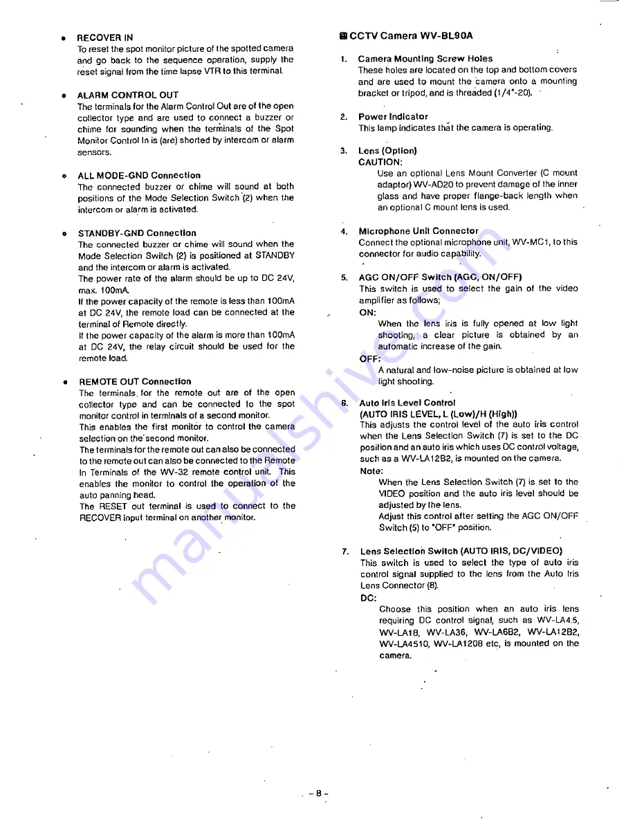 Panasonic WVBM90A - B&W MONITOR Operating Instructions Manual Download Page 9