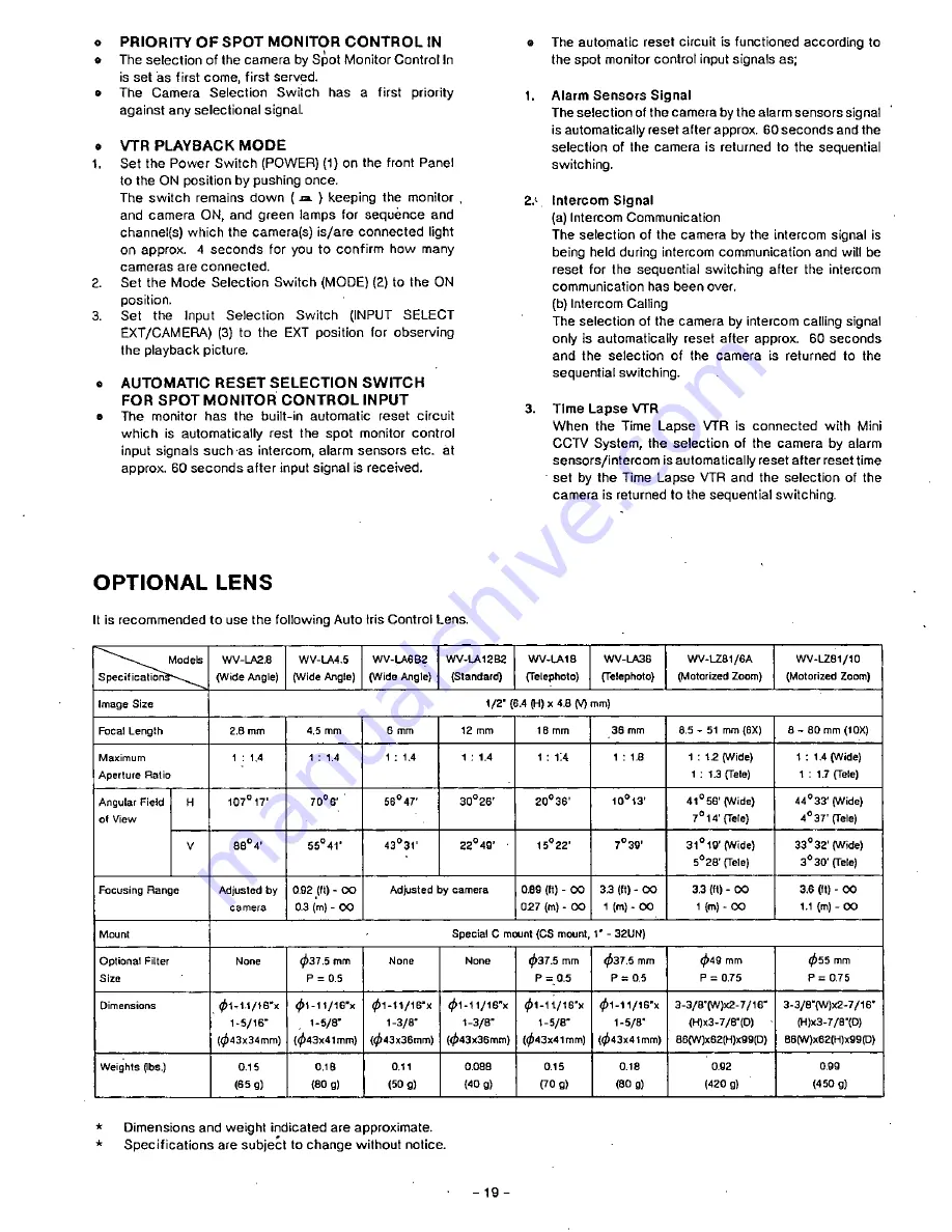 Panasonic WVBM90A - B&W MONITOR Operating Instructions Manual Download Page 20