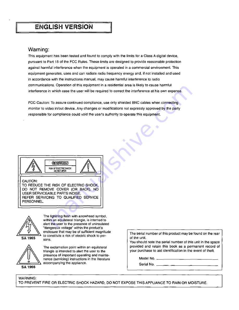 Panasonic WVCK1420A - COLOR MONITOR Operating Instructions Manual Download Page 2