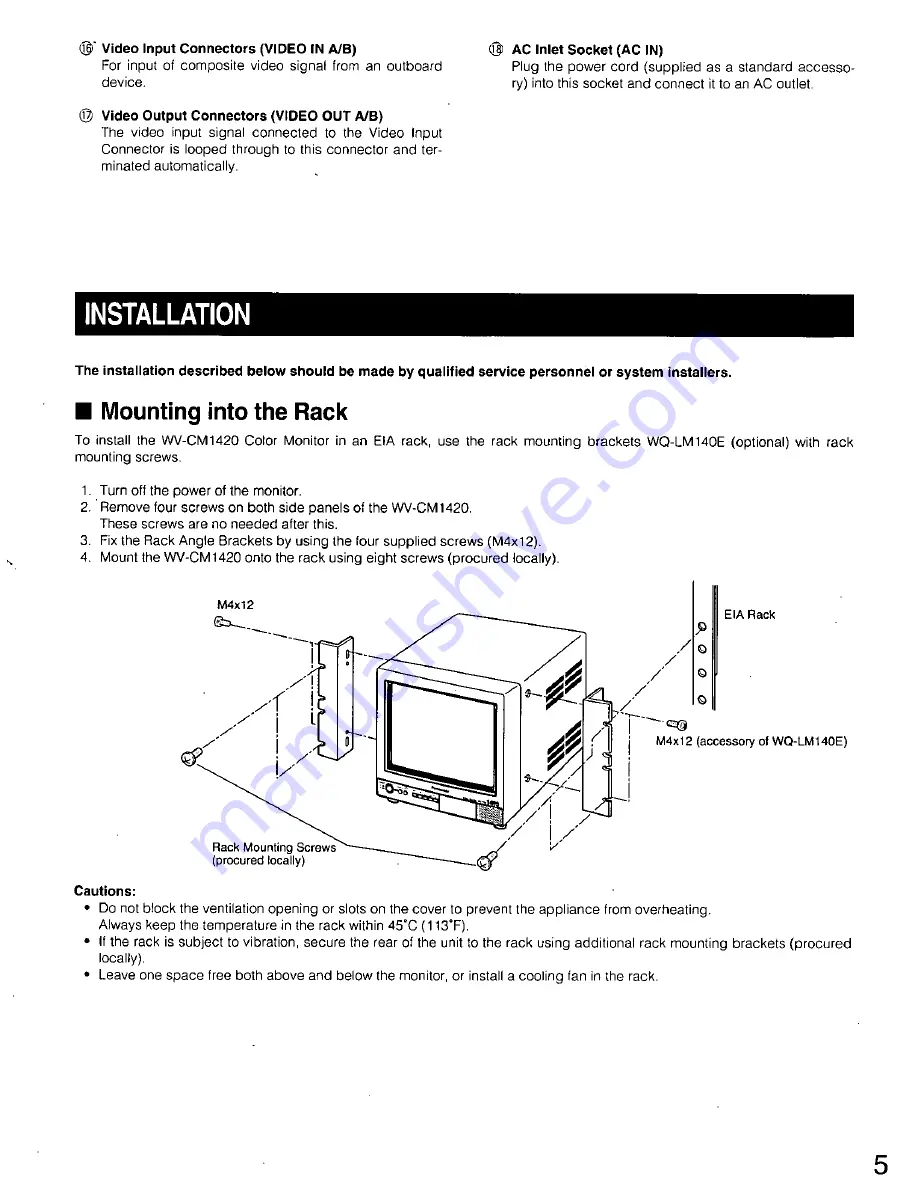 Panasonic WVCM1420 - COLOR MONITOR Operating Instructions Manual Download Page 5