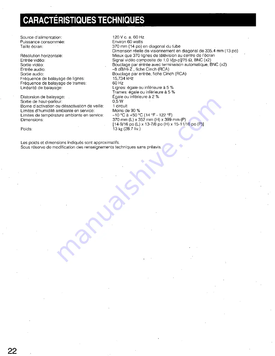 Panasonic WVCM1420 - COLOR MONITOR Operating Instructions Manual Download Page 22