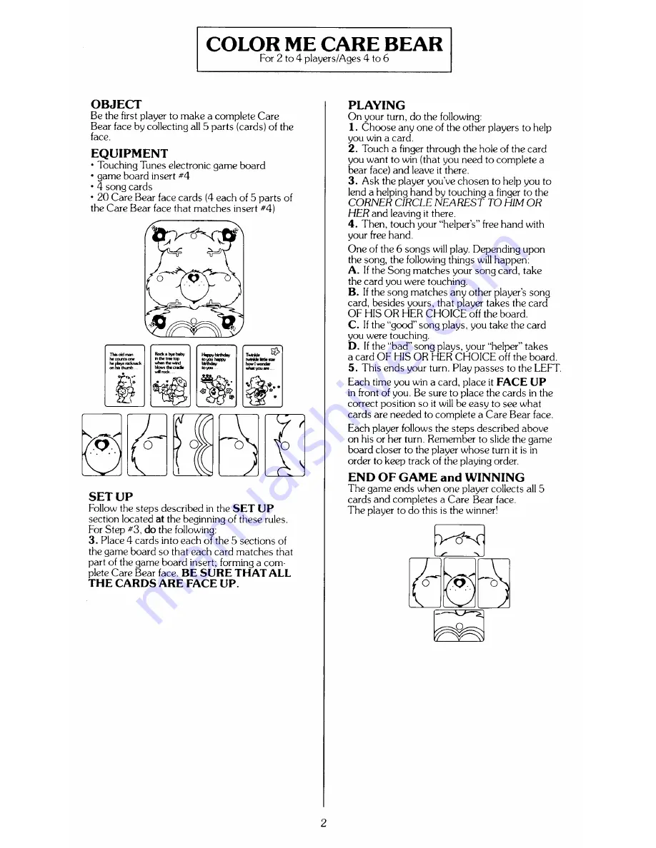 Parker Brothers Care Bears TOUCHING TUNES Use Manual Download Page 3