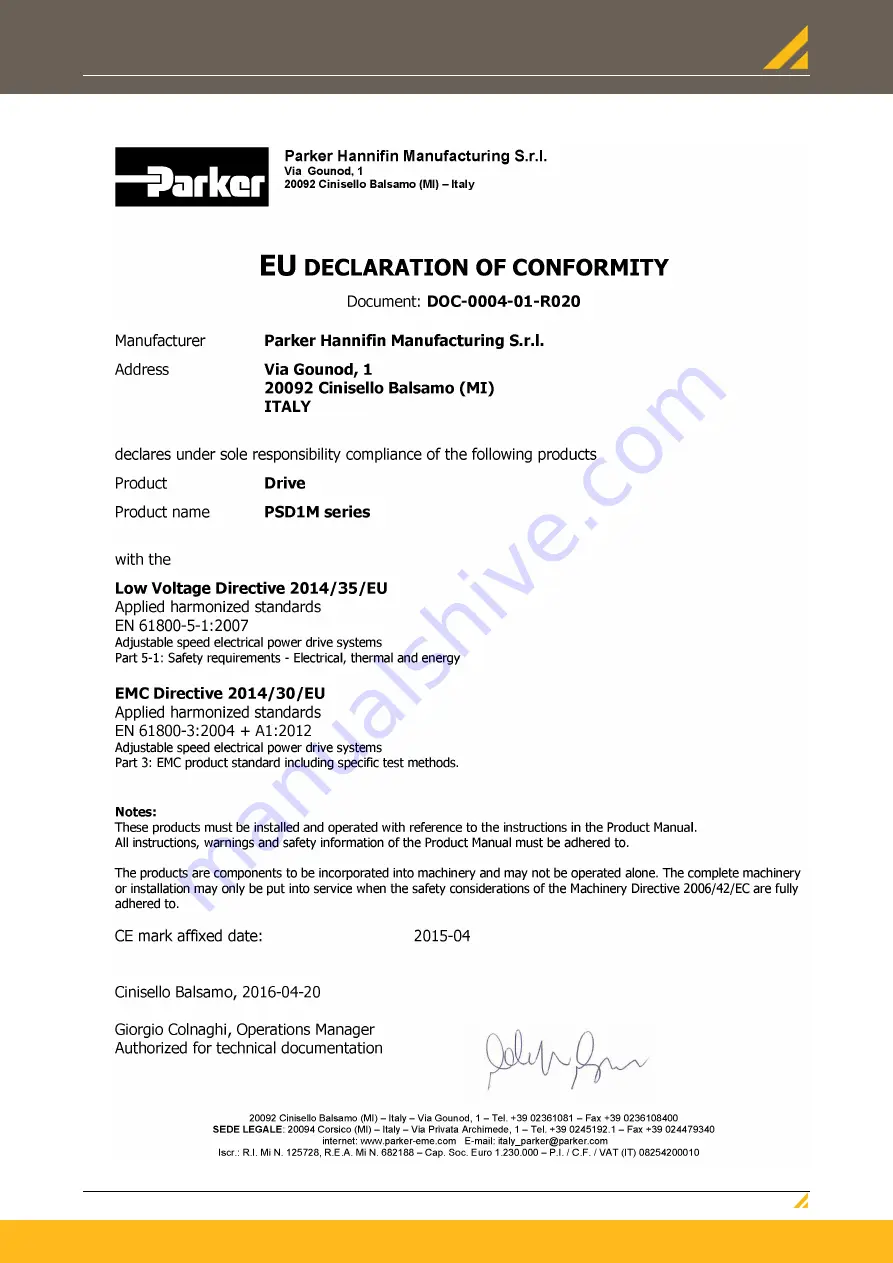 Parker PSD1 Installation Instructions Manual Download Page 16