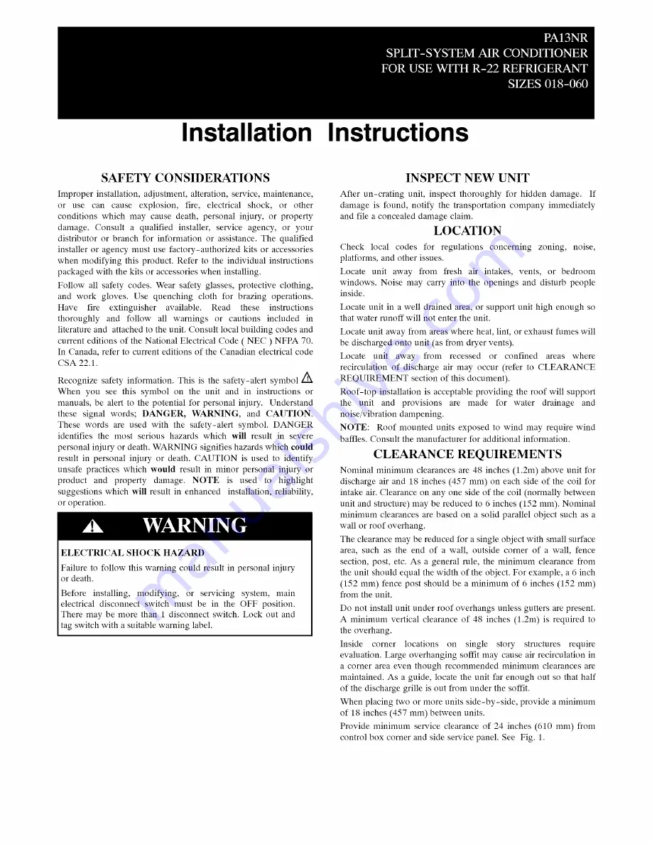 Payne PA13NR018 Installation Instructions Manual Download Page 1