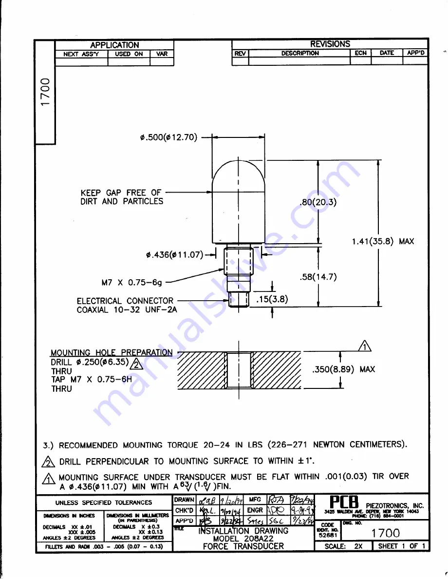 PCB Piezotronics 208A22 Installation And Operating Manual Download Page 17