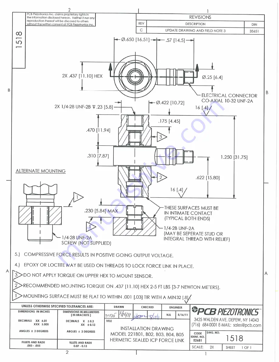 PCB Piezotronics 221B02 Installation And Operating Manual Download Page 17