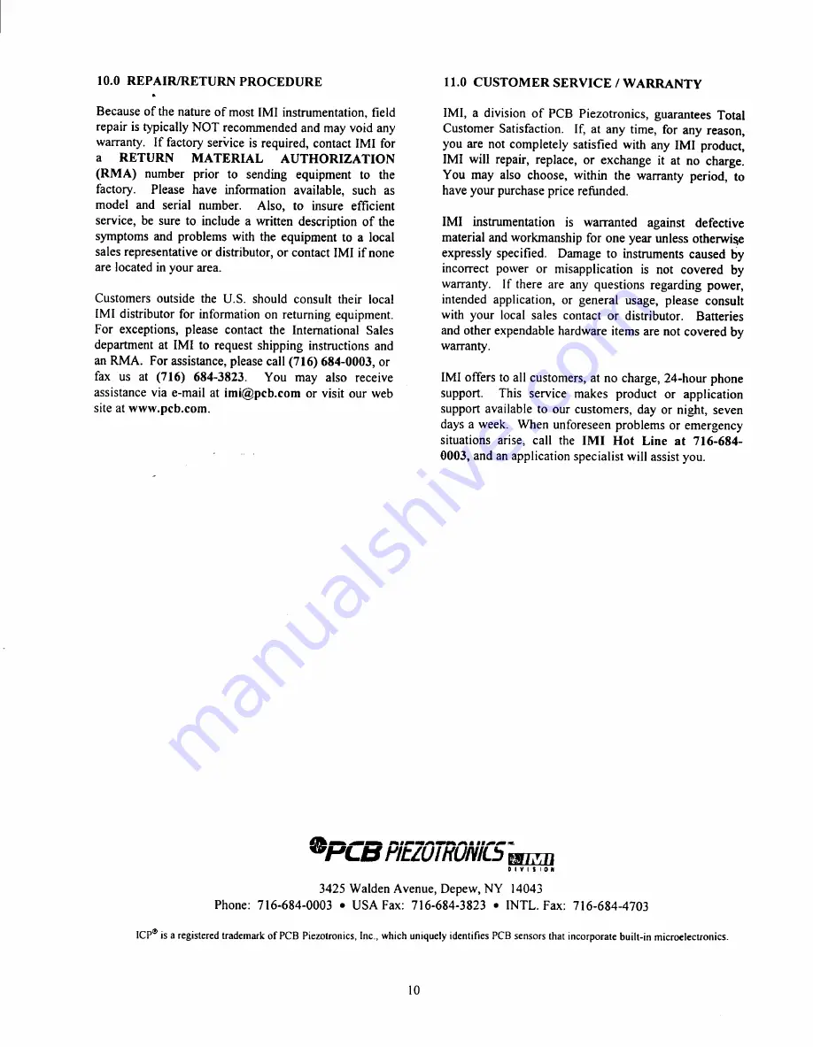 PCB Piezotronics IMI SENSORS 607A11 Installation And Operating Manual Download Page 14