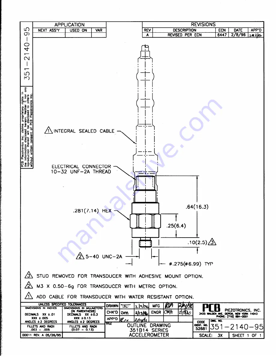 PCB Piezotronics M351B14 Installation And Operating Manual Download Page 16