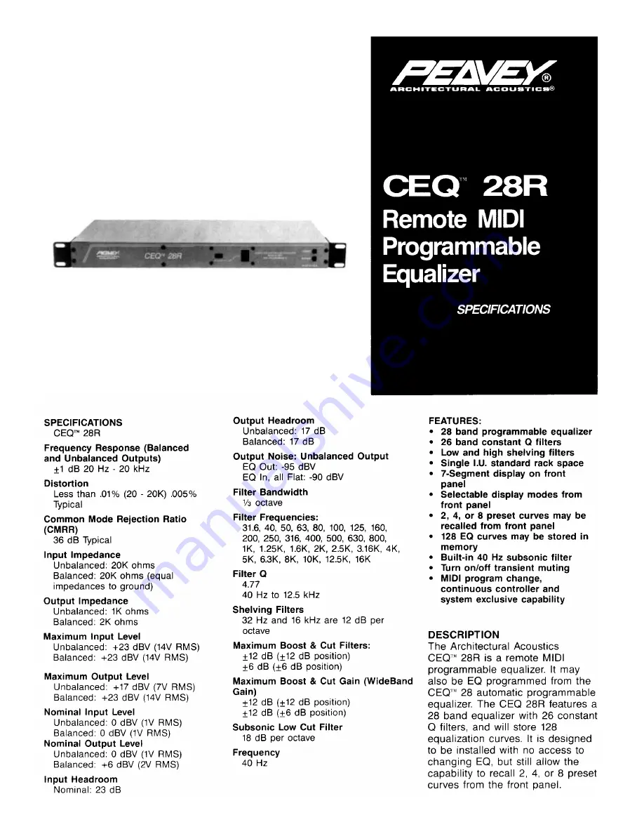 Peavey CEQ 28R Specifications Download Page 1